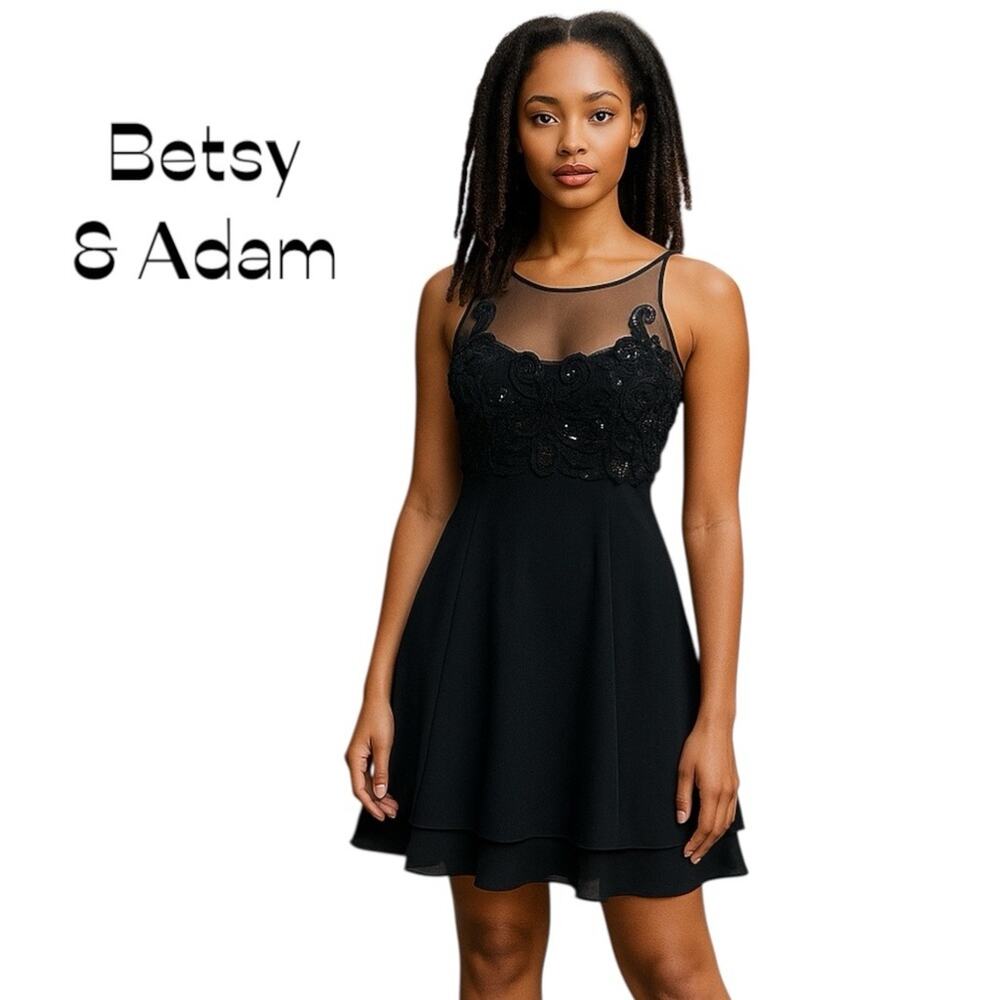 Betsy & Adam Sheer Black Sleeveless Dress NWOT Size S